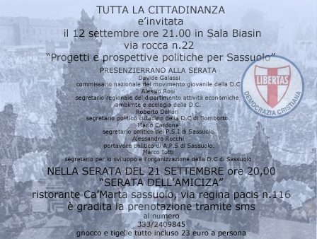 DEMOCRAZIA CRISTIANA: INNOVAZIONE E SOLIDARIETA’ PER SASSUOLO!