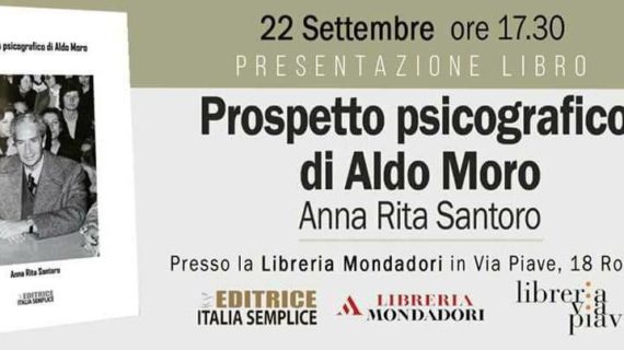 Sabato 22 settembre 2018 a Roma presentazione del libro di Anna Rita Santoro “Prospetto psicografico di Aldo Moro”.