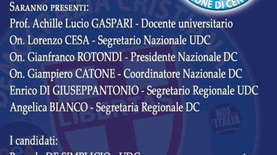 * LA DEMOCRAZIA CRISTIANA IN PROVINCIA DI TERAMO: LA PRESENTAZIONE DEI CANDIDATI ALLE ELEZIONI REGIONALI DELL’ABRUZZO DEL 10 FEBBRAIO 2019.