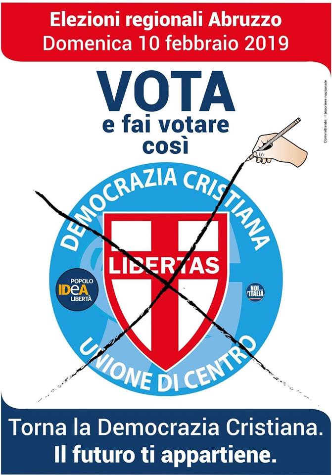Elezioni regionali in Abruzzo di domenica 10 febbraio 2019: vota e fai votare DEMOCRAZIA CRISTIANA !