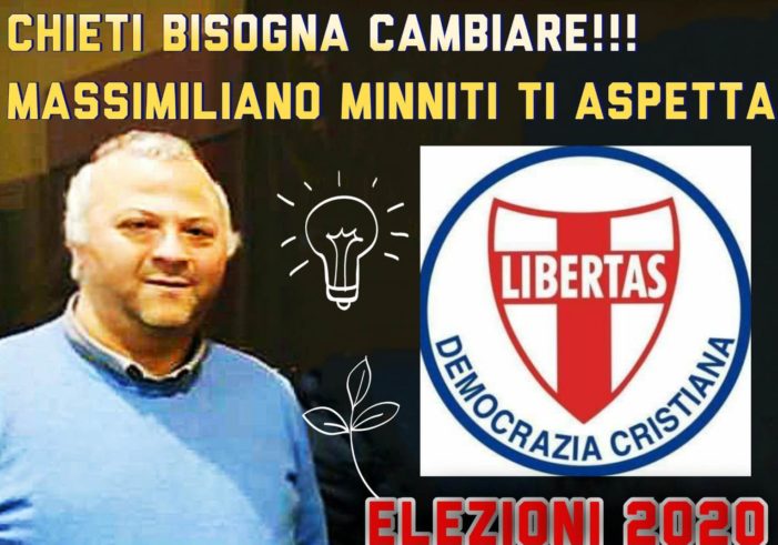 Prende quota a Chieti una nuova candidatura di area democristiana a Sindaco della città nella persona del Rag. Massimiliano Minniti (Segretario prov.le Sviluppo e Organizzazione della D.C. provincia di Chieti)