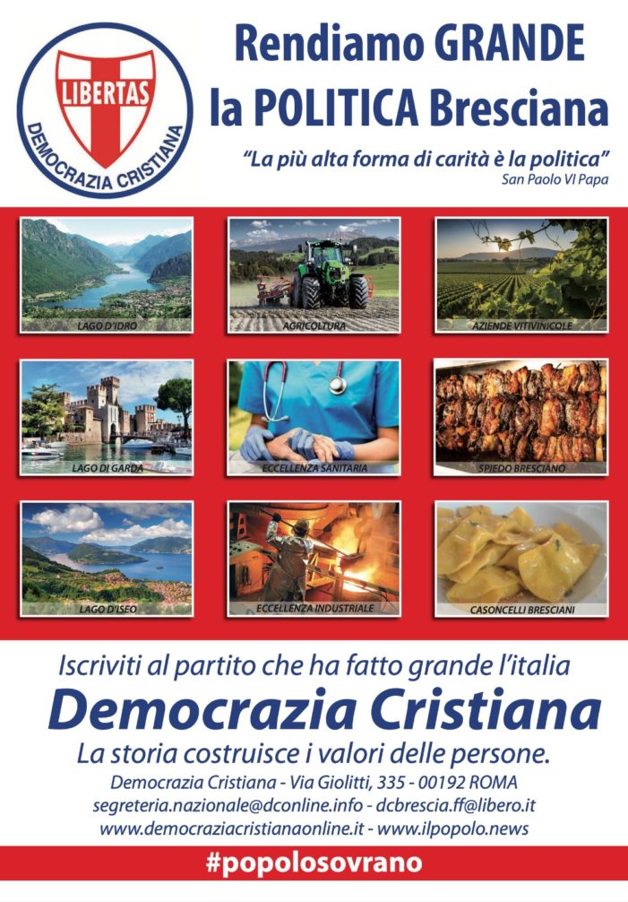 Da lunedì 31 agosto 2020 la nuova sede provinciale della Democrazia Cristiana di Brescia rimane aperta al pubblico dalle ore 15.00 alle ore 18.30