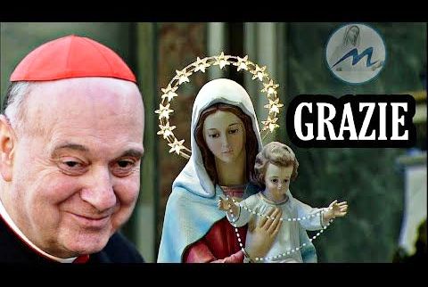 Il Cardinal Angelo Comastri in dialogo orante con la Vergine Maria.