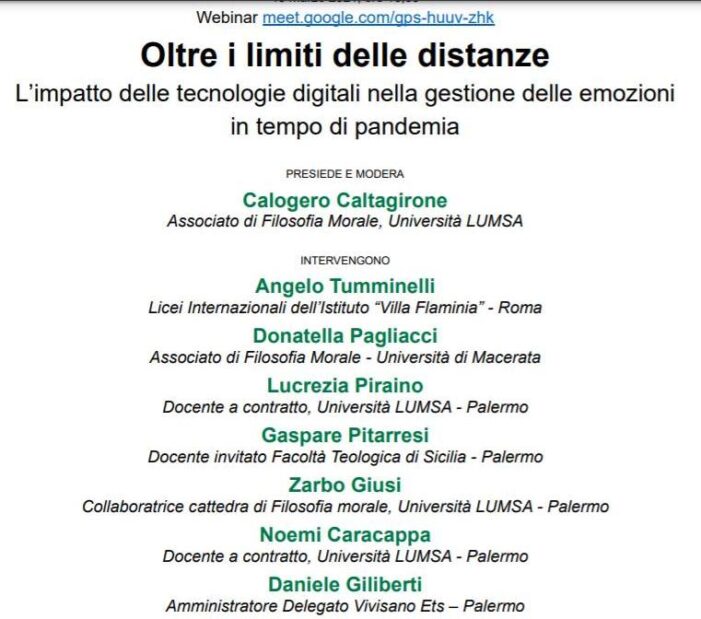 Venerdì 19 marzo 2021 (dalle ore 16.30 alle 18.30) interessante convegno online sul tema: “OLTRE I LIMITI DELLE DISTANZE”.