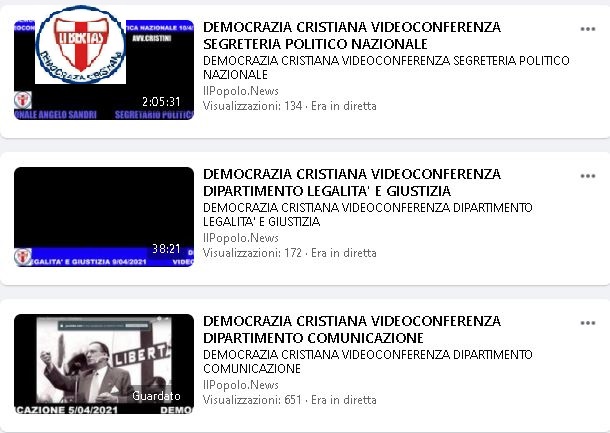 NOTEVOLE IL SUCCESSO OTTENUTO DALLE RIUNIONI IN DIRETTA FACEBOOK DELLA DEMOCRAZIA CRISTIANA !