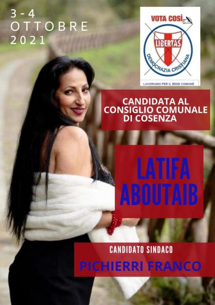 LATIFA ABOUTAIB (D.C.): ANCHE IL MOVIMENTO FEMMINILE E PER LE PARI OPPORTUNITA’ DELLA DEMOCRAZIA CRISTIANA SCENDE IN CAMPO A COSENZA A SOSTEGNO DI FRANCO PICHIERRI SINDACO !