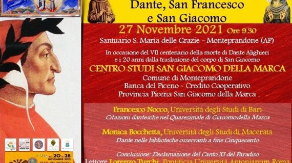 QUEST’OGGI (SB 27-11-2021 – ORE 9.30) INTERESSANTE CONVEGNO A MONTEPRANDONE (AP) SUL TEMA “DANTE, SAN FRANCESCO E SAN GIACOMO”. 