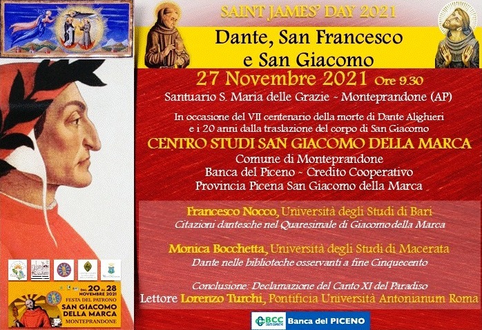 QUEST’OGGI (SB 27-11-2021 – ORE 9.30) INTERESSANTE CONVEGNO A MONTEPRANDONE (AP) SUL TEMA “DANTE, SAN FRANCESCO E SAN GIACOMO”. 