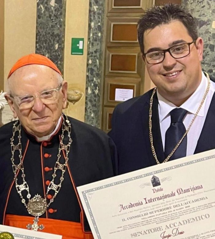 JACOPO DOZIO (MONZA E BRIANZA) NOMINATO  SENATORE ACCADEMICO DELLA PRESTIGIOSA ACCADEMIA INTERNAZIONALE MAURIZIANA