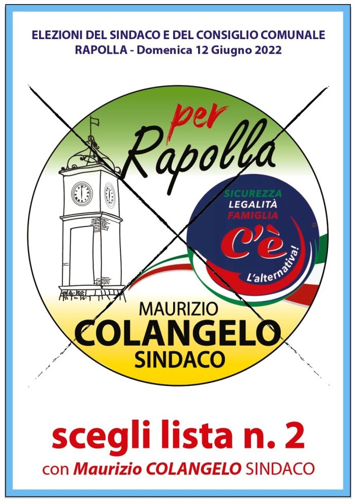 PROF. DOMENICO LAMORTE (DEMOCRAZIA CRISTIANA BASILICATA): IL 12 GIUGNO P.V. UN CONVINTO SOSTEGNO ALLA LISTA “PER RAPOLLA” CON CANDIDATO SINDACO MAURIZIO COLANGELO !