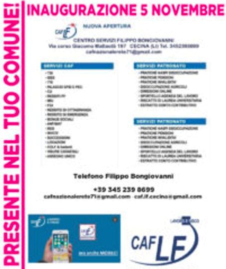 QUEST’OGGI (SABATO 5 NOVEMBRE 2022 – ORE 18.30) SI INAUGURA A CECINA (IN PROVINCIA DI LIVORNO) IL NUOVO CENTRO DI ASSISTENZA FISCALE PROMOSSO DA “LAVORO E FISCO”