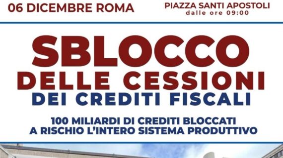 ANCHE LA DEMOCRAZIA CRISTIANA IN PIAZZA SANTI APOSTOLI A ROMA MARTEDI’ 6 DICEMBRE 2022 (DALLE ORE 9.00) PER L’IMPORTANTE MANIFESTAZIONE NAZIONALE FINALIZZATA ALLO SBLOCCO DELLE CESSIONI DEI CREDITI FISCALI