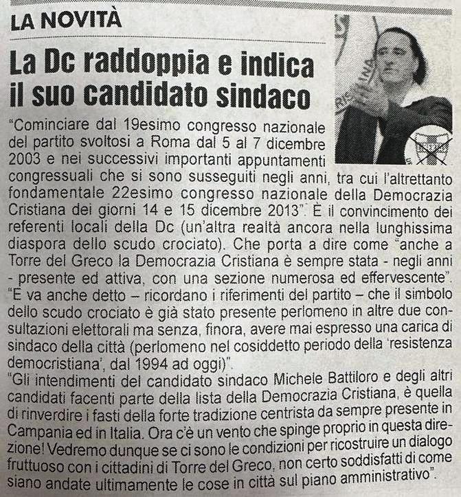 PROFICUA RIUNIONE DEL DIPARTIMENTO ELETTORALE NAZIONALE DELLA DEMOCRAZIA CRISTIANA: PRESA IN ESAME LA LISTA DELLA D.C. CHE SI PRESENTERA’ ALLE PROSSIME ELEZIONI AMMINISTRATIVE DI TORRE DEL GRECO (NA) CON CANDIDATO SINDACO MICHELE BATTILORO !