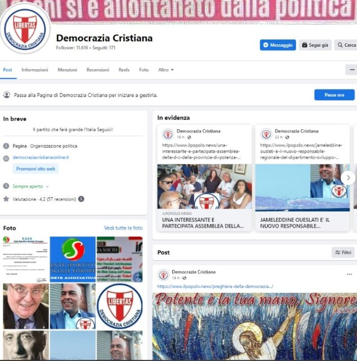 E’ sempre più utile ed interessante poter seguire la pagina ufficiale facebook della Democrazia Cristiana di cui all’indirizzo “https://www.facebook.com/democraziacristianaonlin” !