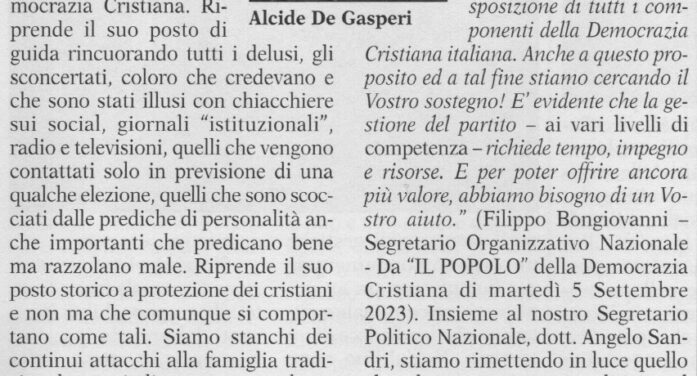 LA DEMOCRAZIA CRISTIANA DELLA PROVINCIA DI ROMA STA “SCALDANDO I MOTORI” IN VISTA DEL XXV° CONGRESSO PROVINCIALE DEL PARTITO DELLO SCUDO CROCIATO