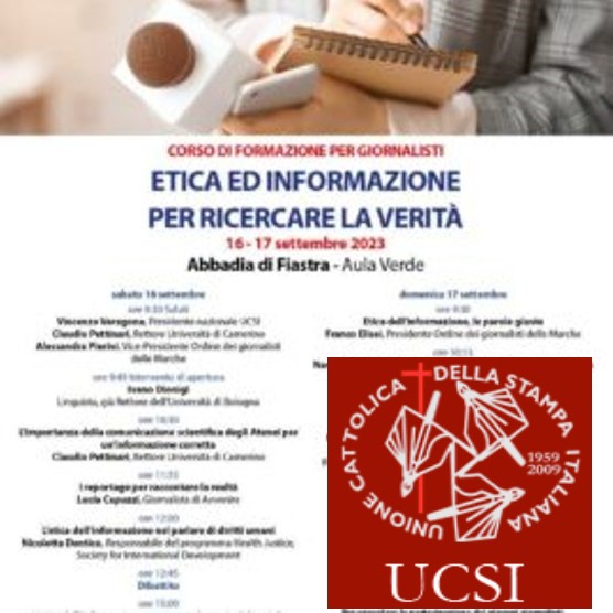 Interessante corso di formazione per giornalisti organizzato dall’Unione Cattolica Stampa Italiana (regione Marche).